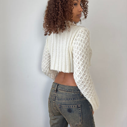 Vintage Italian cream cropped kid mohair knit cardigan (S)