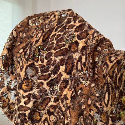 Vintage Brown Leopard Print Sequin Mesh Lace Cami Top Y2K (S)