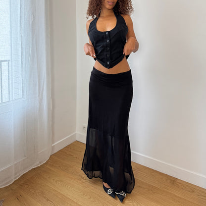 Vintage Euro black sheer panel maxi skirt (M)