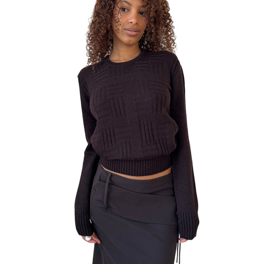 Vintage Italian 70s–80s Dark Brown Wool Knit Long Sleeve Sweater (S/M)