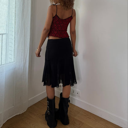Vintage Red & Black Textured Cami Top Tie Strap Italian Y2K (S)