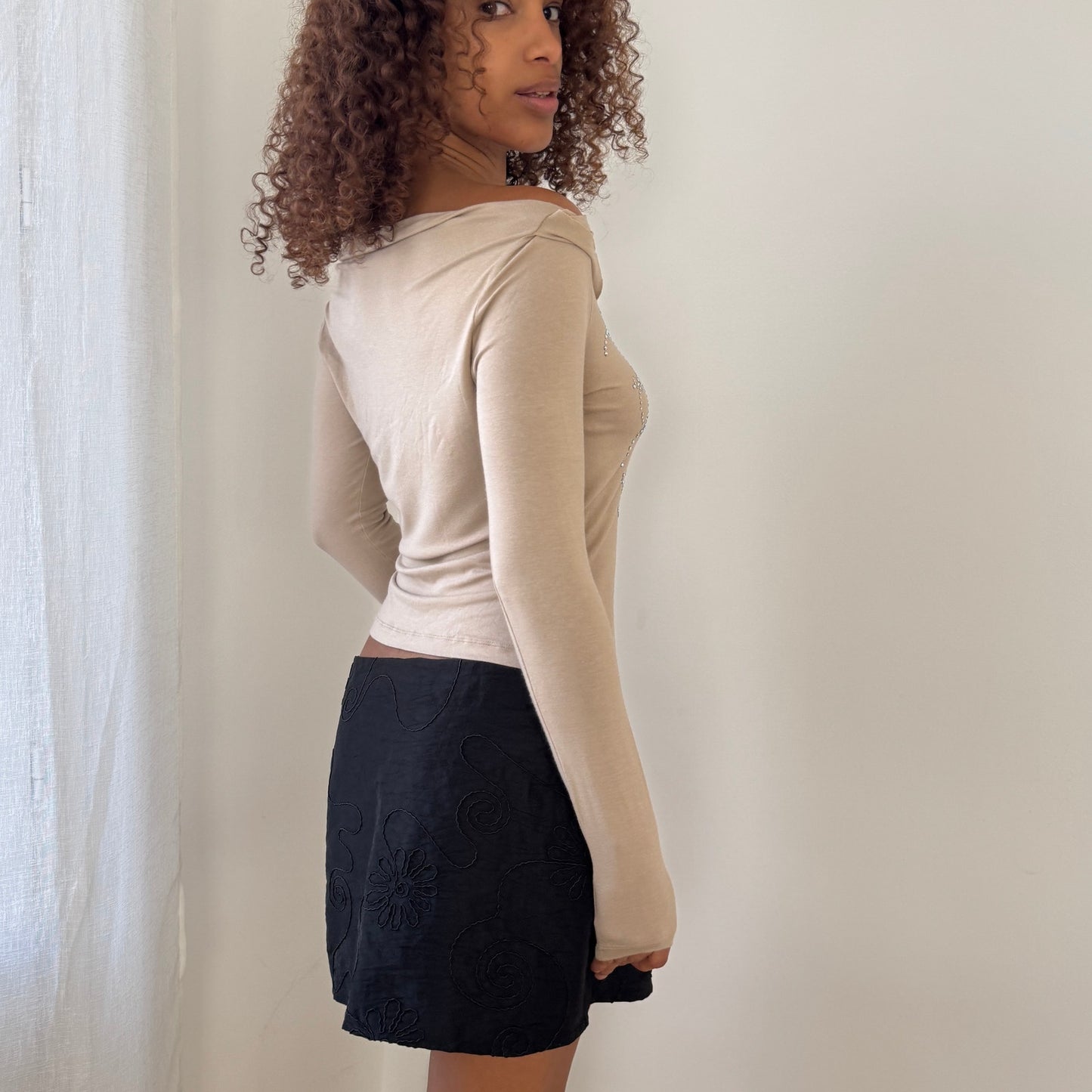 Vintage Castelbajac beige embellished off-shoulder top (S)