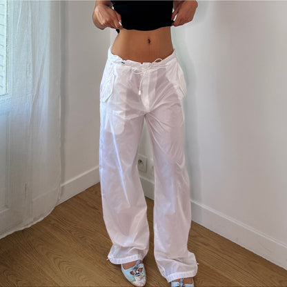 Vintage White Nylon Parachute Pants Zip Ankle Italy Y2K (S/M)