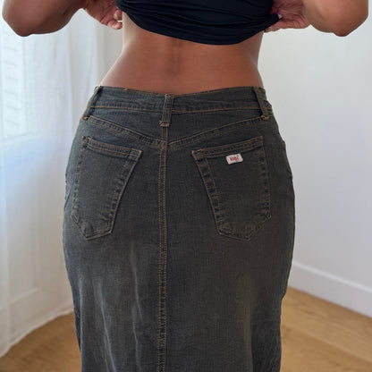 Vintage Dark Wash Denim Midi Skirt Embroidered Heart Pocket Italy Y2K (S)