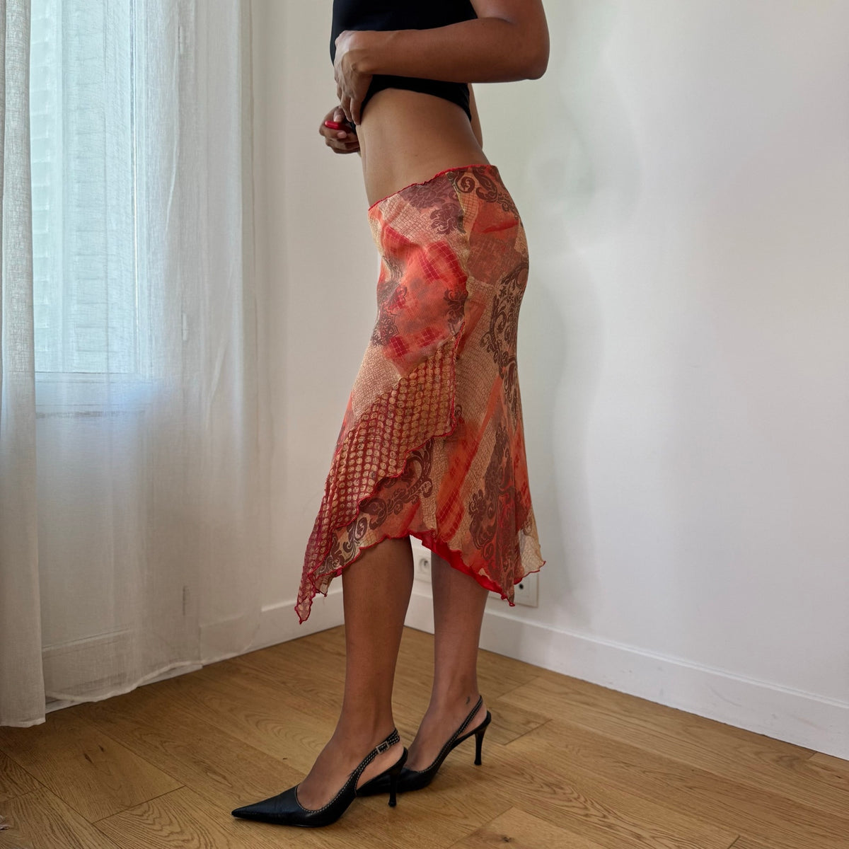 Italian Vintage Silk Mesh Asymmetric Skirt