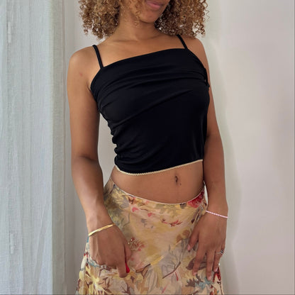 Vintage Black Gold Trim Slinky Cami Top Euro Y2K (S)