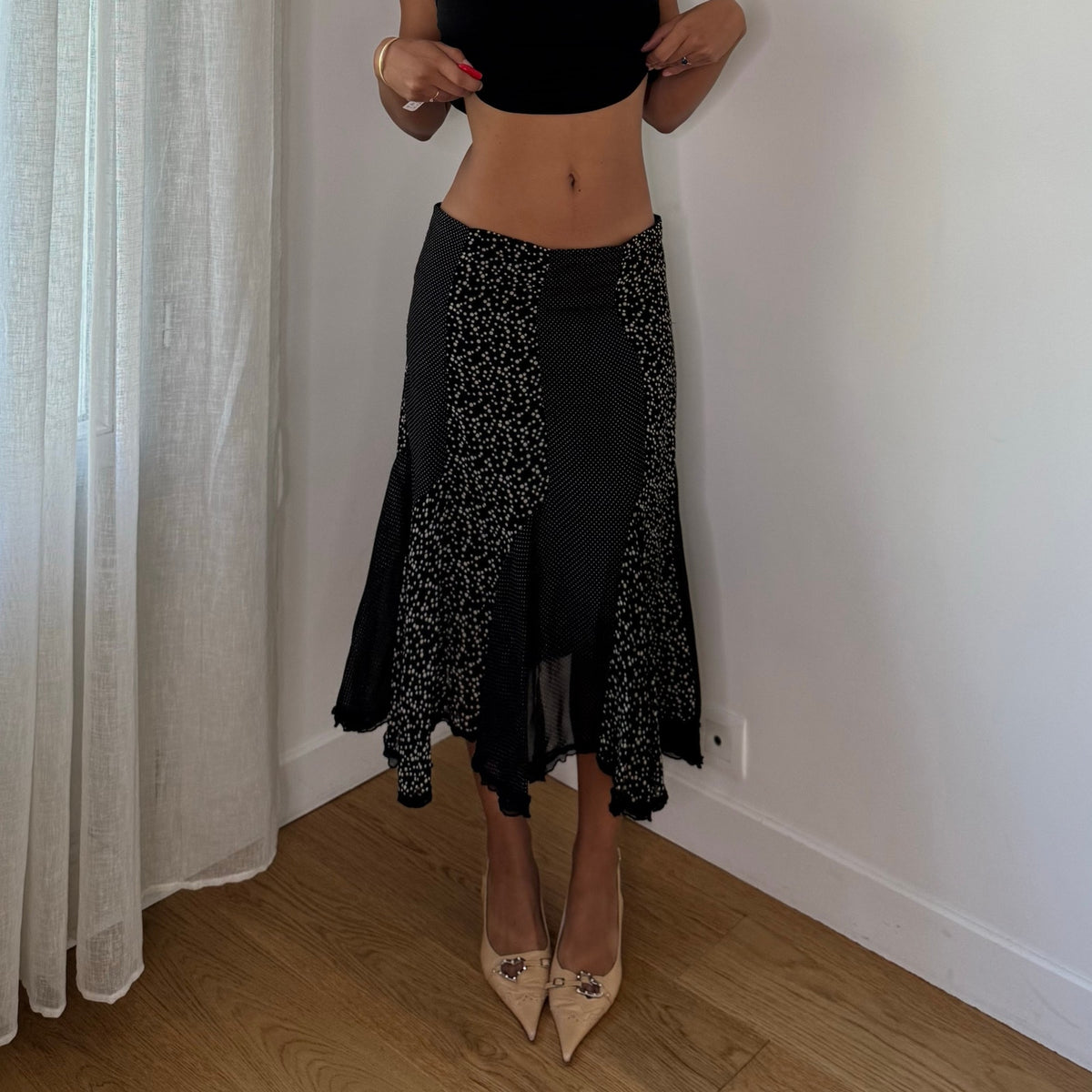Vintage Italian Polka Dot Mesh Midi Skirt (S)