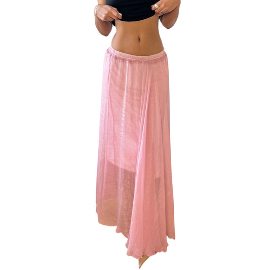 Vintage Euro Sheer Pink Maxi Skirt (S)