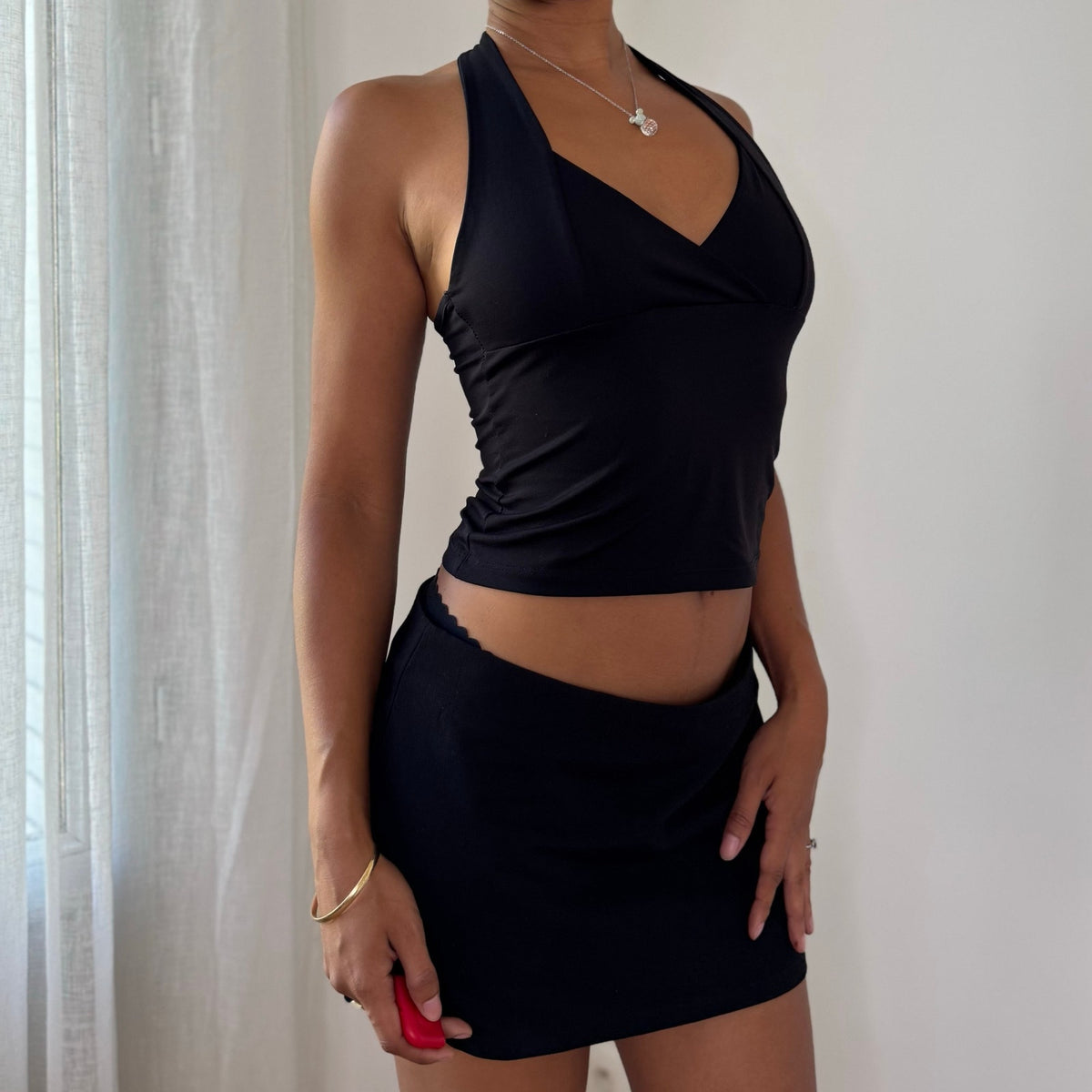 Vintage Black Open Back Halter Top (S)