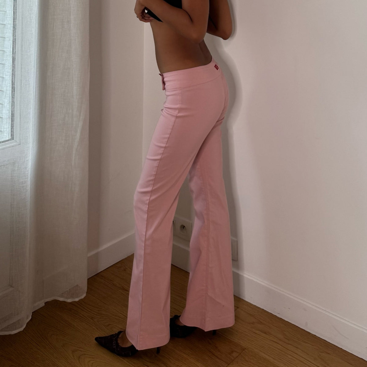 Vintage Italian Baby Pink Low Rise Flare Pants (S)