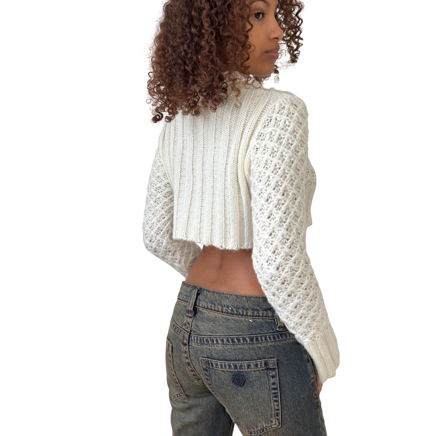 Vintage Italian cream cropped kid mohair blend knit cardigan by Denny Rose (S)