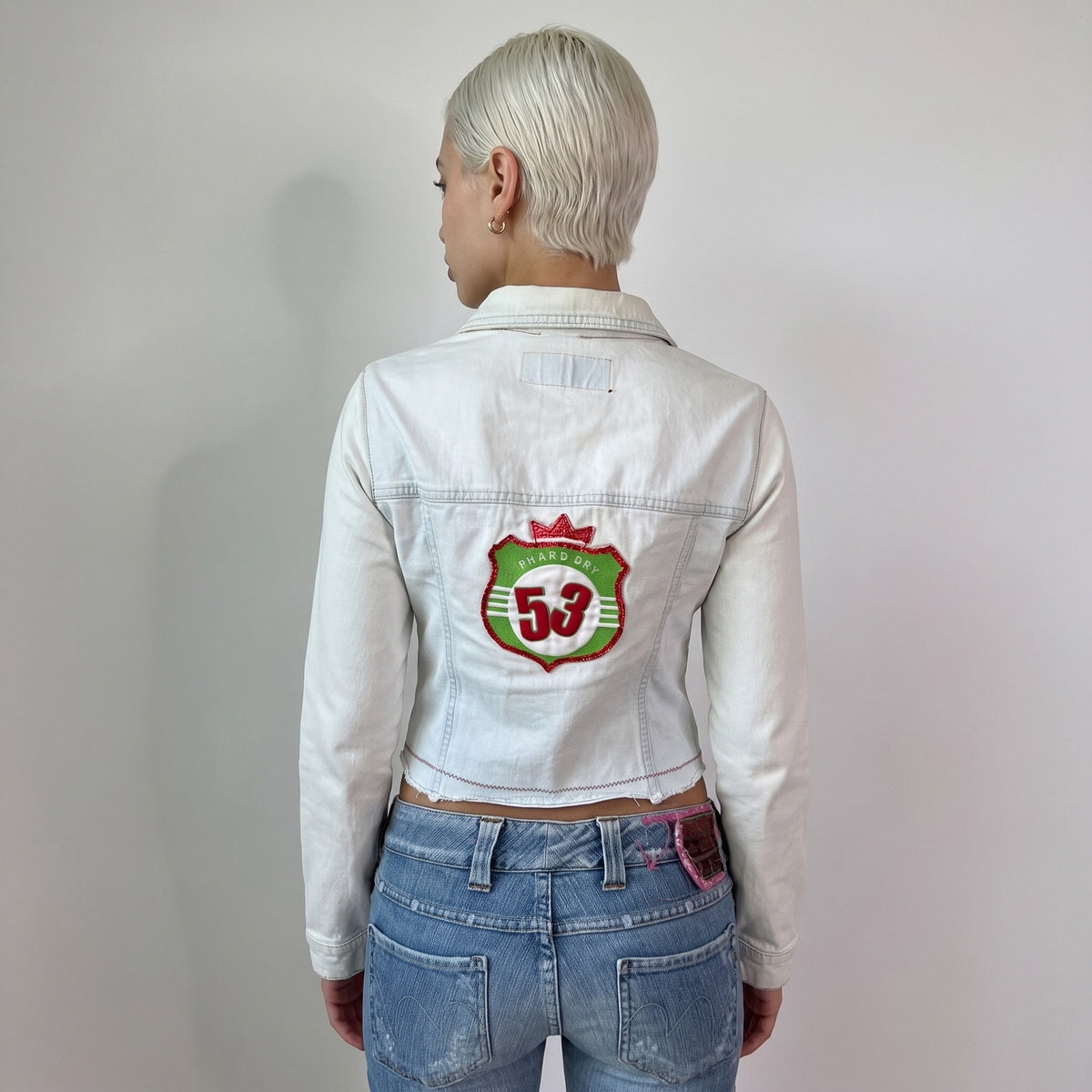 Vintage Phard White Denim Sequin Embroidered Jacket Italian Y2K (S)