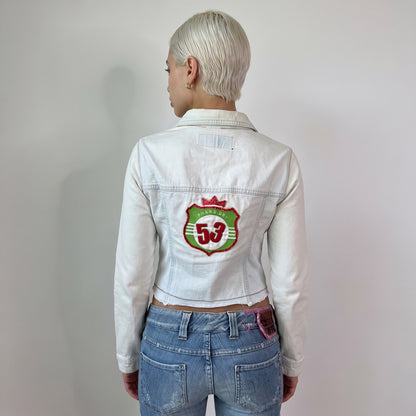 Vintage Phard White Denim Sequin Embroidered Jacket Italian Y2K (S)
