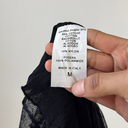 Vintage Italian black cotton mesh polka dot top with sheer sleeves (S)