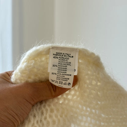Italian Vintage Ivory Mohair Blend Knit Cardigan Soft Minimal (M/L)