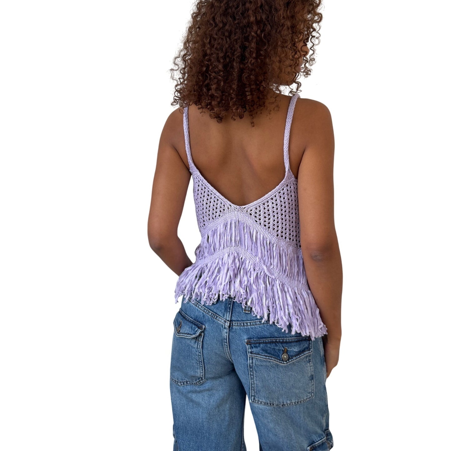 Vintage Italian lavender fringe knit cami (S/M)