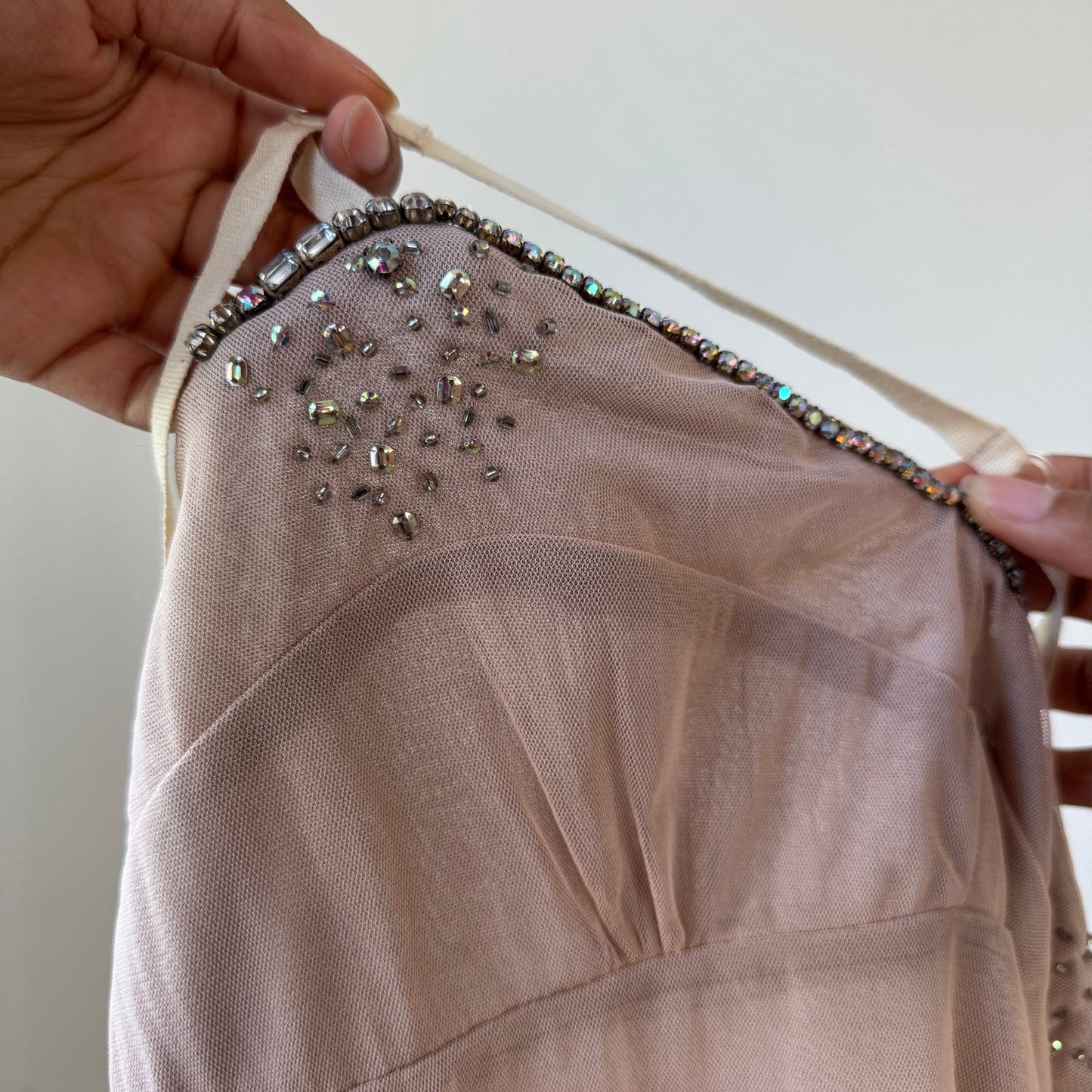 Vintage Blush Mesh Embellished Camisole (S/M)