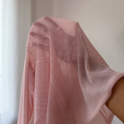 Vintage Baby Pink Off Shoulder Sheer Mesh Long Sleeve Top Italian Y2K (S)