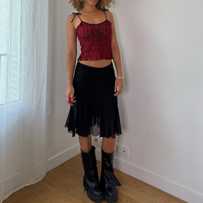Vintage Red & Black Textured Cami Top Tie Strap Italian Y2K (S)