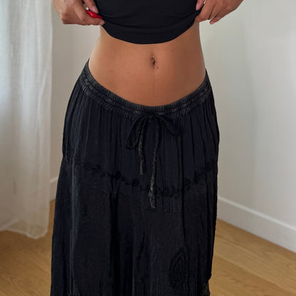 Vintage Black Sheer Lace Patchwork Maxi Skirt Euro Y2K (S/M)