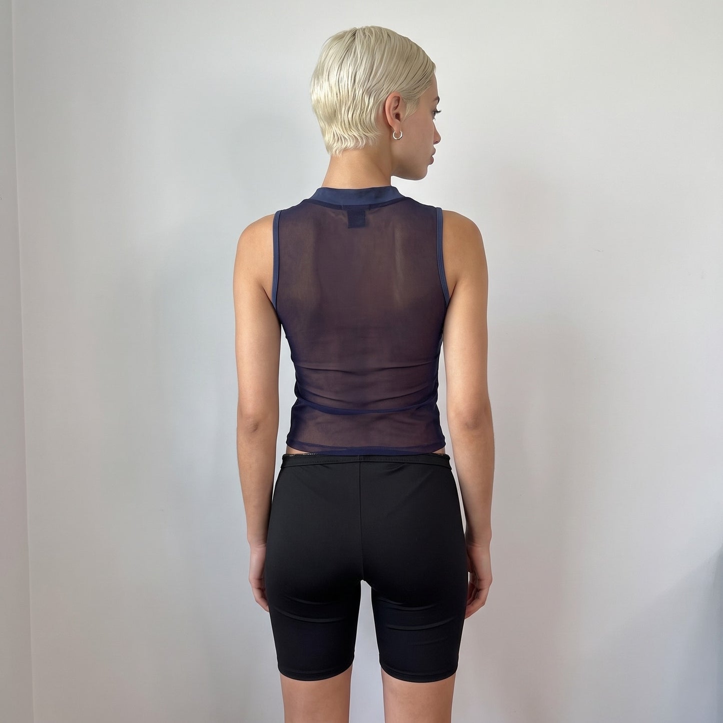 Vintage Blue Graphic Sleeveless Polo Top Mesh Back Italian Y2K (S)