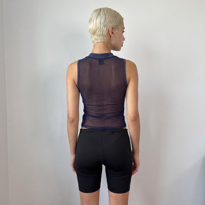 Vintage Blue Graphic Sleeveless Polo Top Mesh Back Italian Y2K (S)