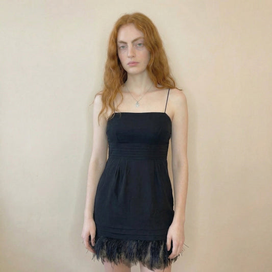 Vintage Juicy Couture Black Silk Feather Trim Mini Dress (XS/S)