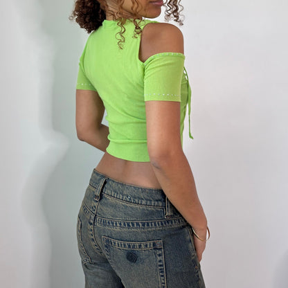 Vintage Lime Green Layered Cold Shoulder Top Italian Y2K (S)