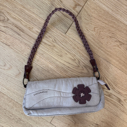 Vintage Lulu Castagnette Beige Faux Suede Shoulder Bag with Braided Strap