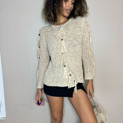 Vintage cream sheer crochet knit sweater (S/M)