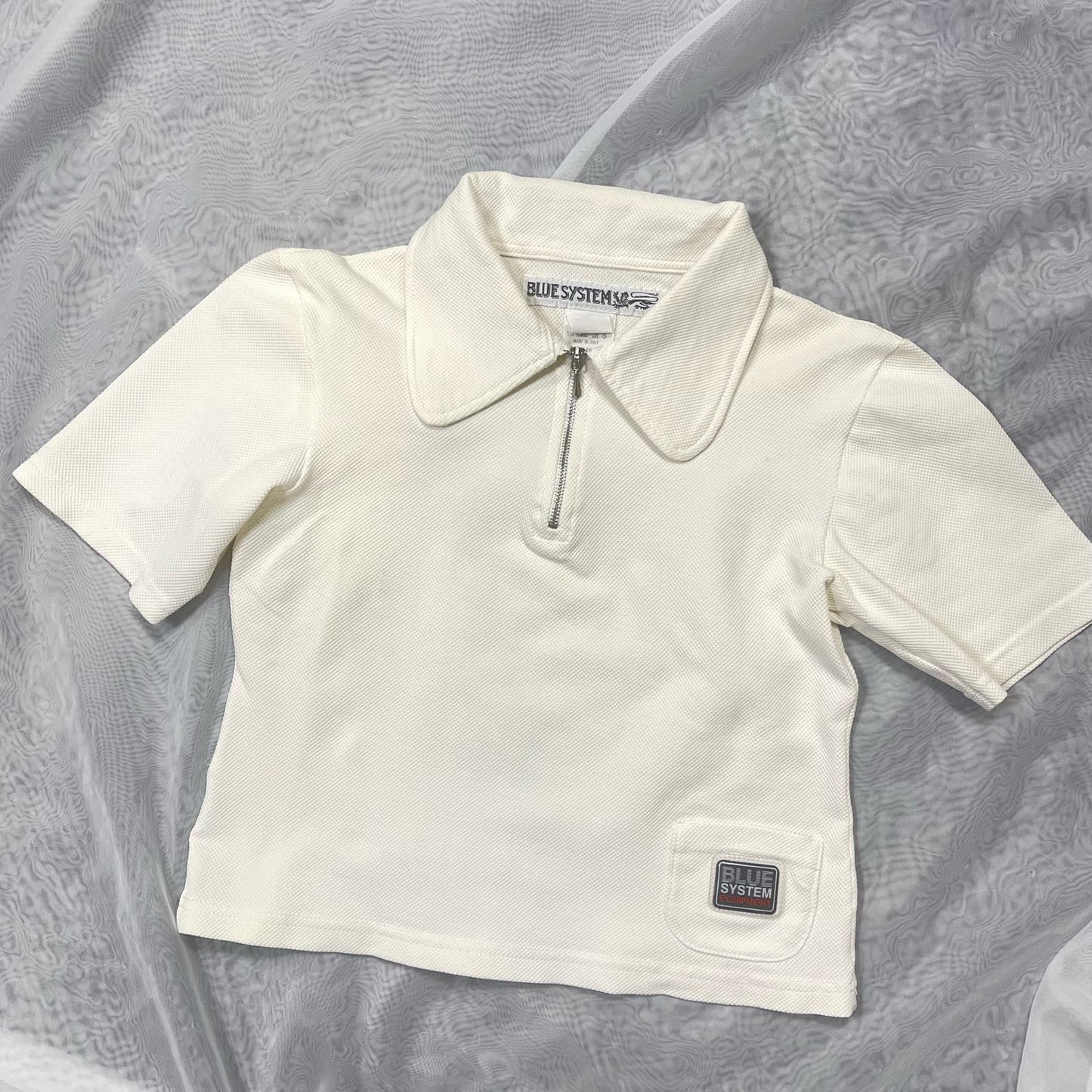 Vintage 90s sporty zip front collared baby tee (XS-S) Corpcore Basic