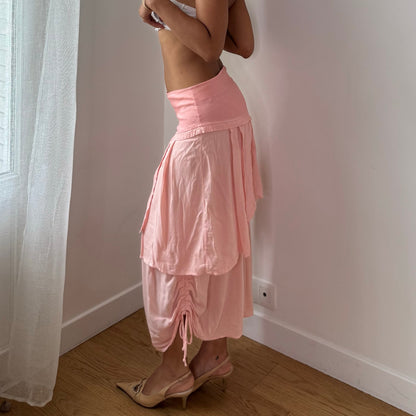 Vintage Pink Embroidered Layered Midi Skirt Italian Designer Y2K (S)