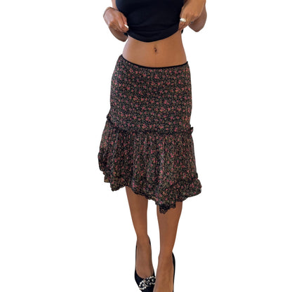 Vintage Italian silk floral ruffle skirt (Small)