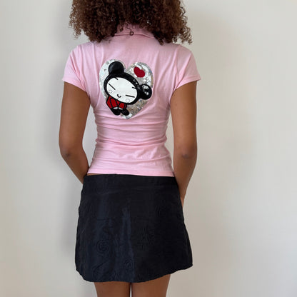 Vintage pink Pucca sequin polo top (S)