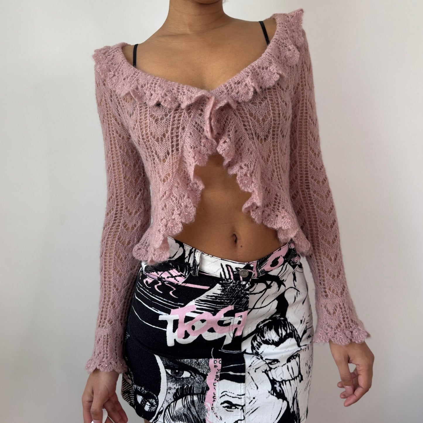 Vintage French Mohair Knit Cardigan Dusty Pink (S)