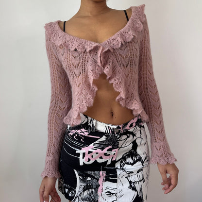 Vintage French Mohair Knit Cardigan Dusty Pink (S)