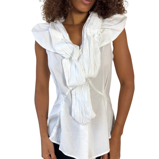 Vintage Italian Statement Ruffle-Scarf Blouse (S)