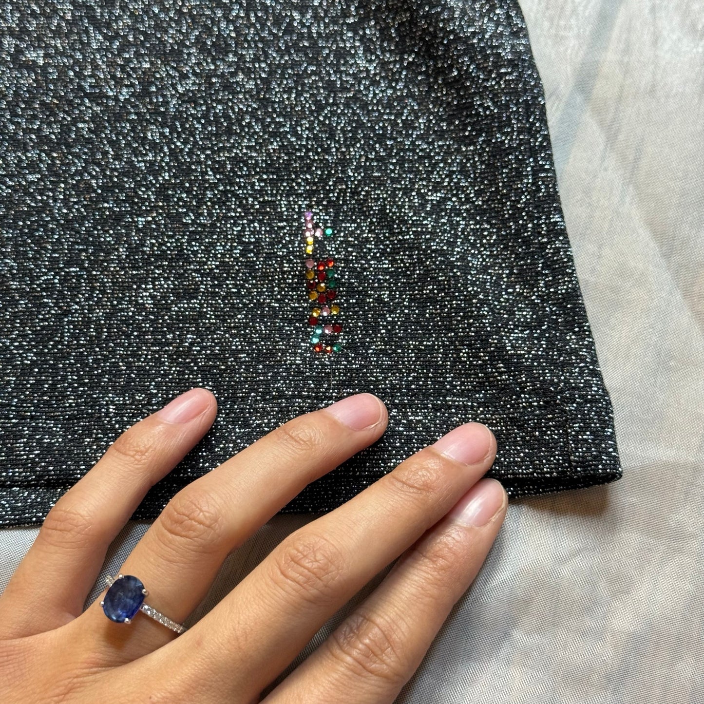 Italian Y2K Black Mesh Short Sleeves Blouse with Silver Sparkles (S)