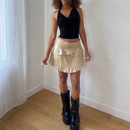 Vintage Ruffled Beige Mini Skirt (S)