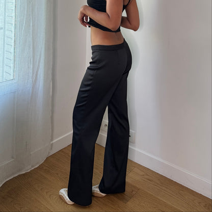 Vintage Black Satin Low Rise Straight Leg Pants Italian Y2K (S)