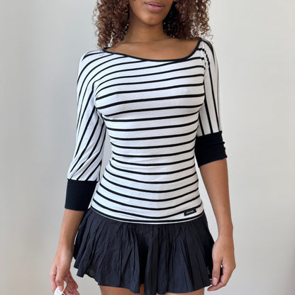 Vintage Italian Striped Slinky Asymmetrical Sleeve Top by Denny Rose (S)