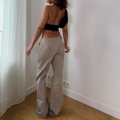 Vintage Beige Low Rise Cargo Flare Pants Italian Y2K (S/M)