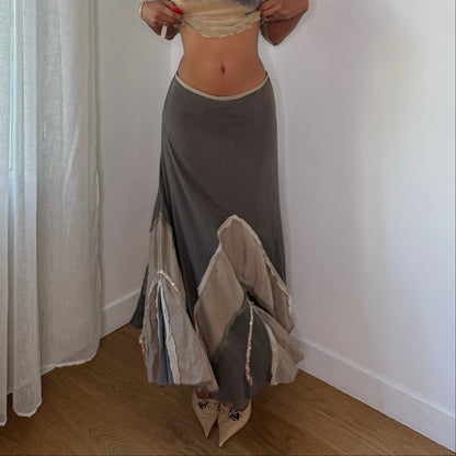 Vintage Italian Taupe Panelled Maxi Skirt (S)