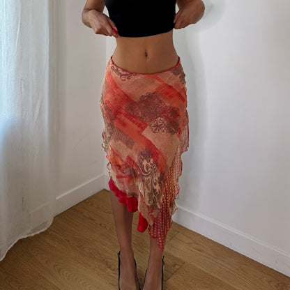 Italian Vintage Silk Mesh Asymmetric Skirt