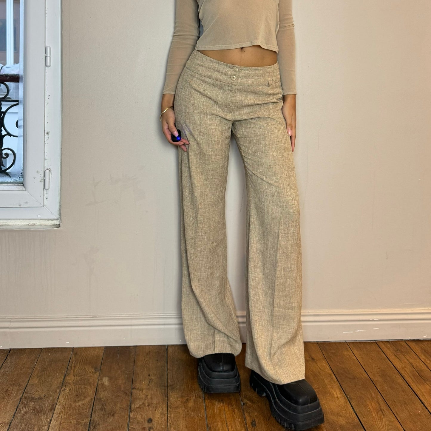 Vintage Tan Mid Rise Trousers (XS/S)