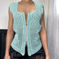 Vintage 90s Pastel green knit crochet zip front vest top (S-M) Cottage Summer