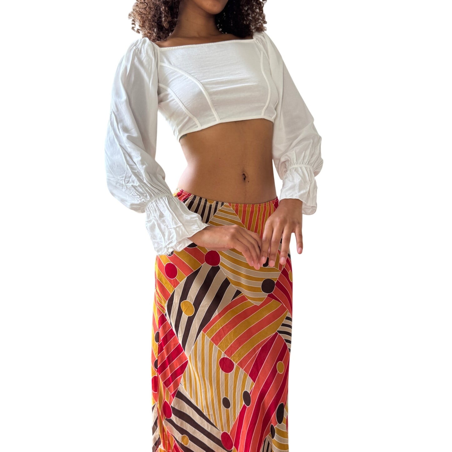 Vintage Italian White Puff Sleeve Crop Top (S/M)