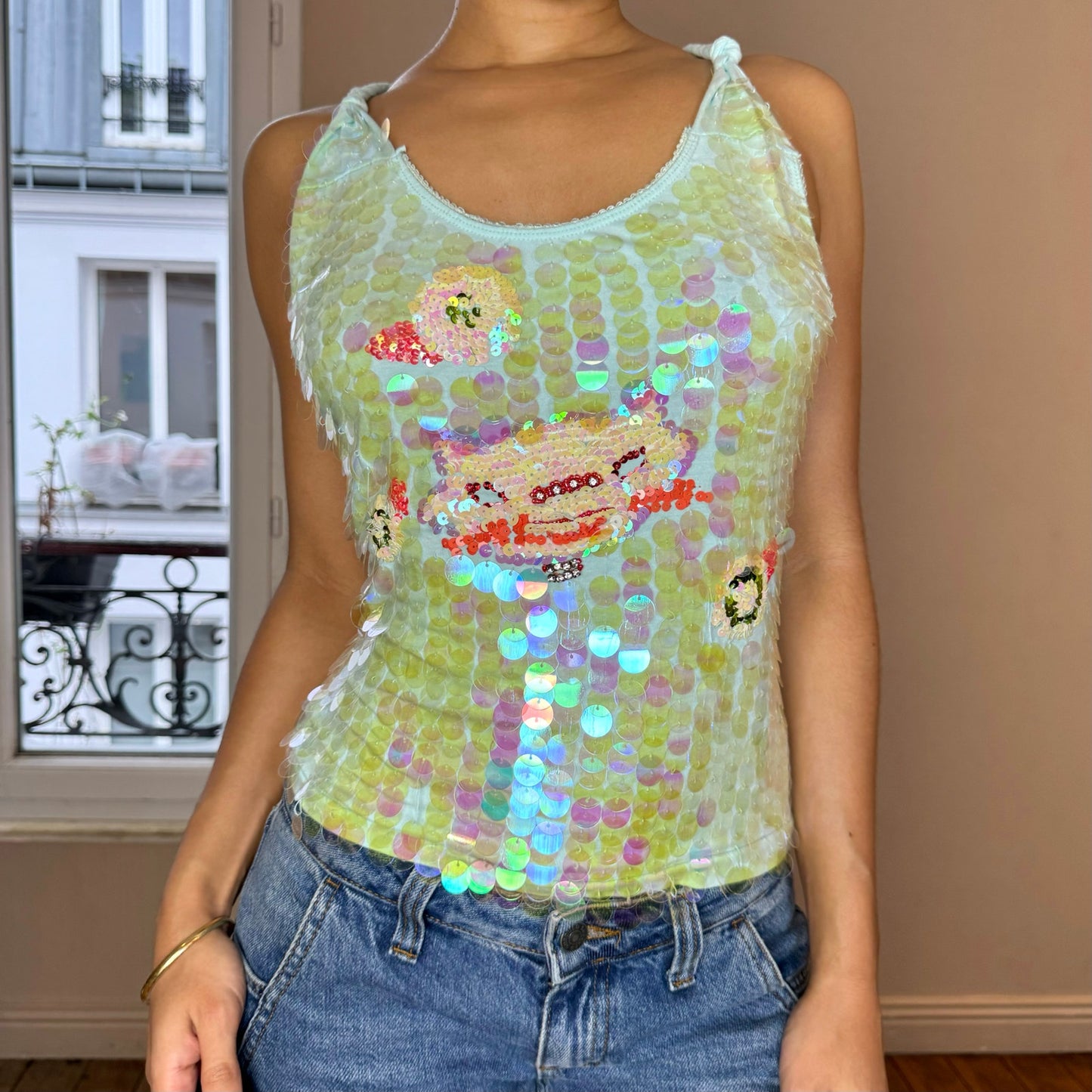 Vintage Y2K Liu Jo sequin slinky cami top with cross back (S/M) Festival