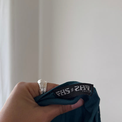 Vintage Teal Tiered Midi Skirt Y2K French Parisian (S)