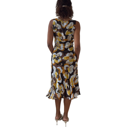 Vintage Italian brown & yellow floral mesh midi dress (S/M)